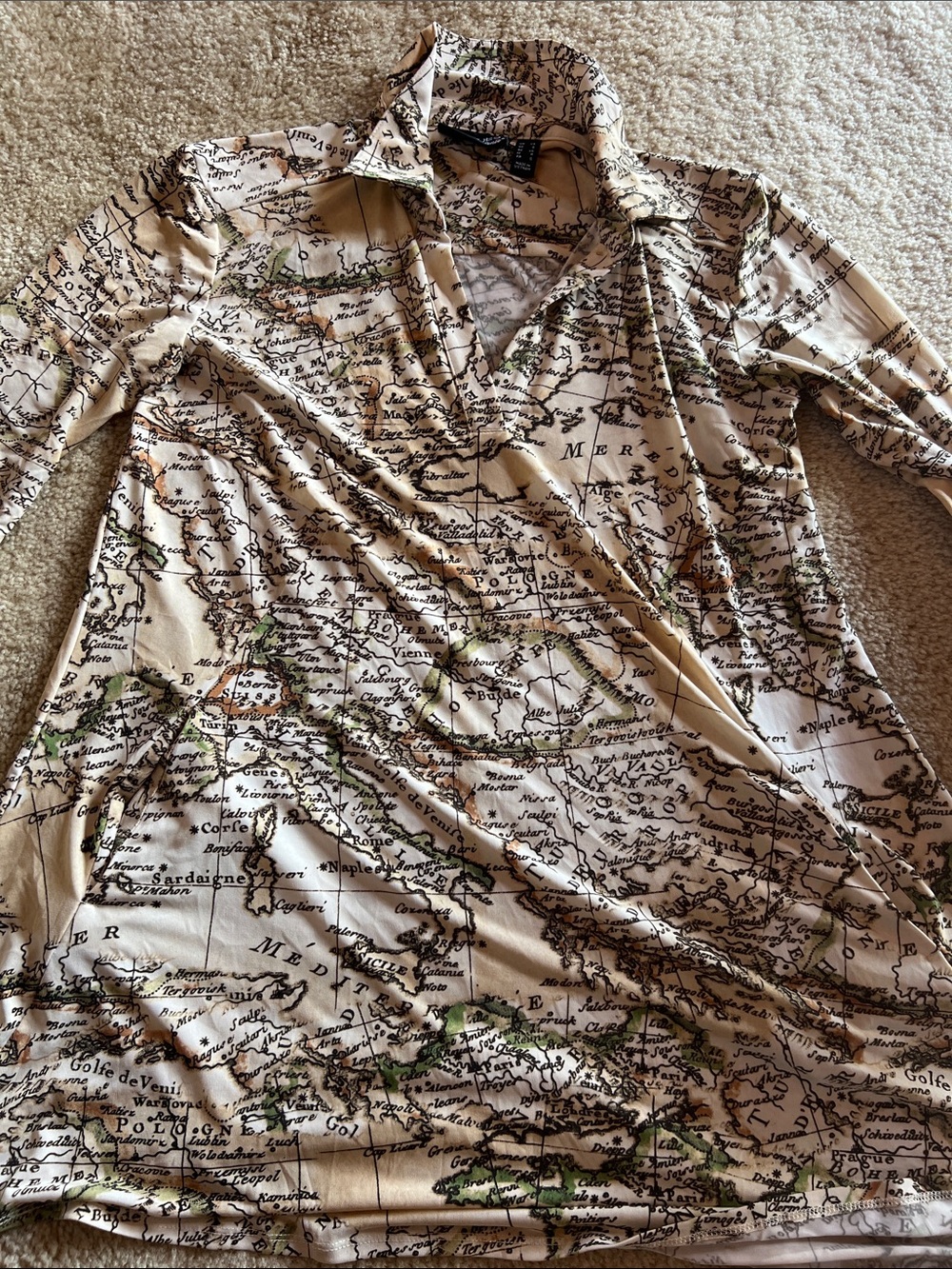 Attitudes by Renee Beige Map-Print Shirt Dress, with pockets